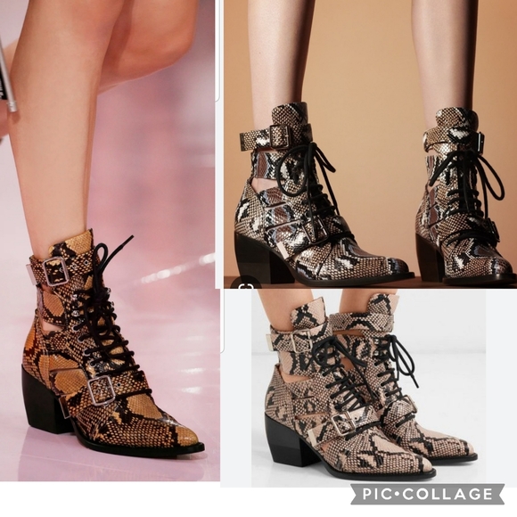 Brand New CHLOÉ Python-Embossed Leather cut out  Combat Boots - Picture 6 of 16